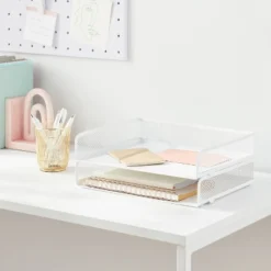 Mesh Stacking Letter Tray With Wide Side Opening White - Brightroom™: Steel File Organizer & Holder, No Assembly Required