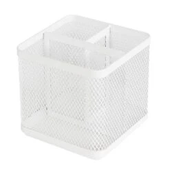Mesh Pencil Holder White - Brightroom™: Steel Desk Organizer, Pen Holder, Pencil Cup, 3.98" Height, Width & Depth