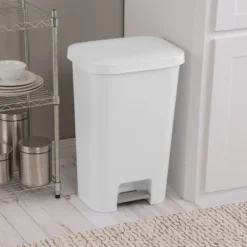 11.9gal Step Trash Can White - Brightroom™: Pedal-Operated Kitchen Garbage Can, Textured Plastic, Indoor Use -Brightroom GUEST 5dee0420 37b4 4411 81e8 3669bef6142c