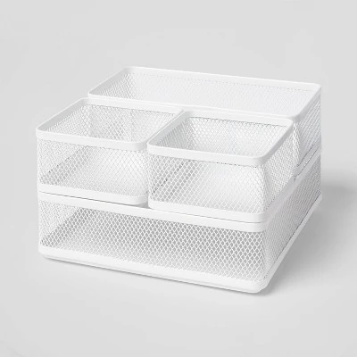 Mesh Desk Organizer White - Brightroom™: Steel Office Supplies Holder, Desk Drawer Organizer, 8"x8"x4.5" 3 Mesh Desk Organizer White - Brightroom™: Steel Office Supplies Holder, Desk Drawer Organizer, 8"x8"x4.5" - Image 3