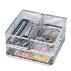 Mesh Desk Organizer Silver - Brightroom™: Steel Office Supplies, Desk Drawer Organizer, 8"x8"x4.5" -Brightroom GUEST 807332db c078 4672 aab9 ff18ae484228