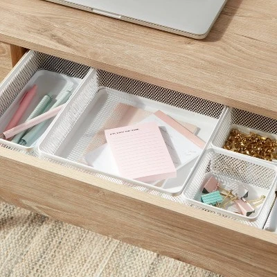Mesh Desk Organizer White - Brightroom™: Steel Office Supplies Holder, Desk Drawer Organizer, 8"x8"x4.5" 1 Mesh Desk Organizer White - Brightroom™: Steel Office Supplies Holder, Desk Drawer Organizer, 8"x8"x4.5"