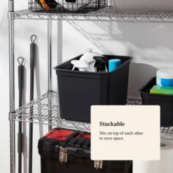 26.2qt Heavy Duty Storage Bin - Brightroom™: Black Plastic, Stackable & Portable, Universal Storage Solution -Brightroom GUEST a8ee8675 23e8 46ff 8b08 25af49e86b6d