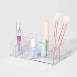 Bathroom Plastic 9 Slot Mixed Cosmetic Organizer Clear - Brightroom™: Makeup & Vanity Organizer Tray For Bathroom Countertop -Brightroom GUEST c86e60e2 e1c8 4070 8398 113e68427840