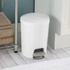 1.6gal Round Step Trash Can - Brightroom™: Compact Pedal-Operated Lid, Small Bathroom Bin, Textured White Finish -Brightroom GUEST e09e76a9 b58c 4631 806e 6d1eee45cda2