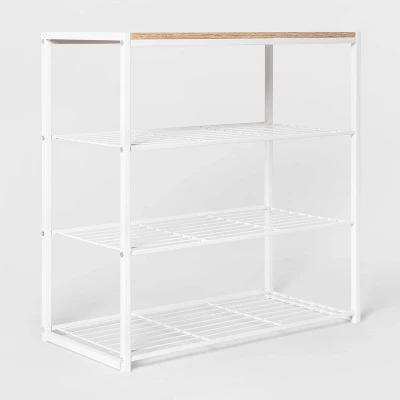 4 Tier Shoe Rack White Metal With Natural Wood - Brightroom™ 2 4 Tier Shoe Rack White Metal With Natural Wood - Brightroom™ - Image 2